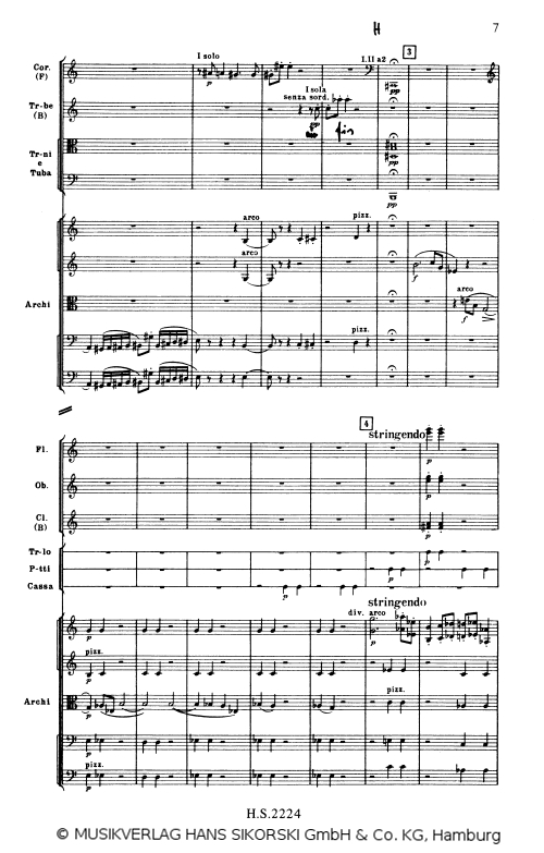 Schostakowitsch Symphonie Nr.1 H-Dur-Akkord Blechbl&auml;ser vor Ziffer 3 - &copy; MUSIKVERLAG HANS SIKORSKI GmbH & Co. KG, Hamburg - Abdruck mit frdl. Genehmigung